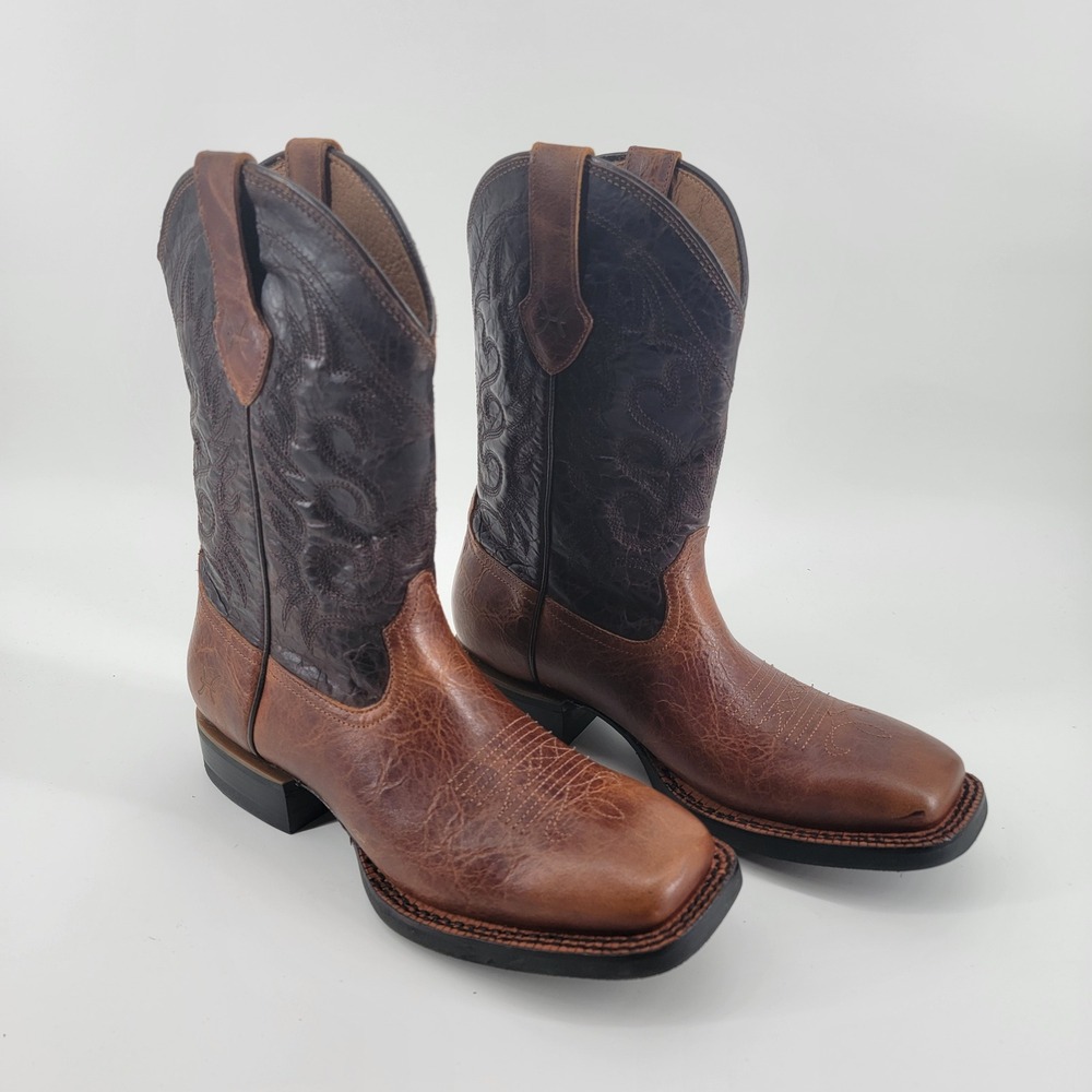 Frye Hauser Deco Stitch Cowboy Boots Mens 8D Brown Leather Square Toe MSRP $462
